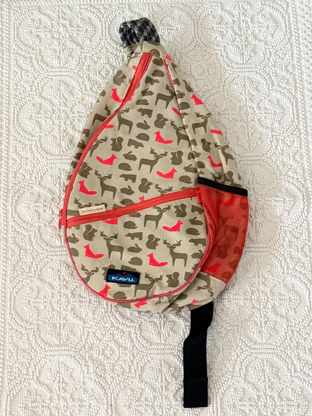 Kavu Rope Sling Bag Shoulder Forest Woodland Animals Fox Deer Rabbit Tan Orange